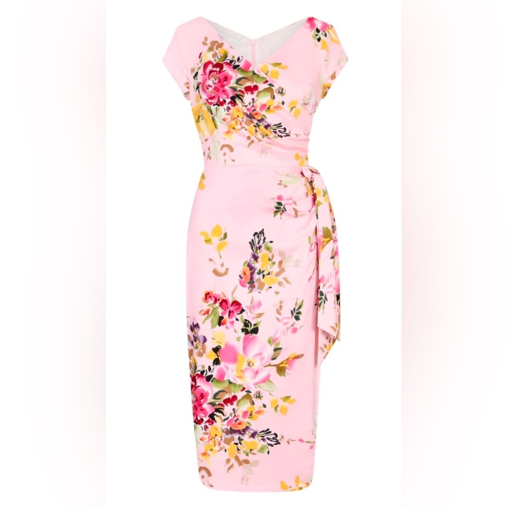 The Pretty Dress Company Hourglass Pencil Seville  Pink Floral US Sz 6 - Picture 11 of 11